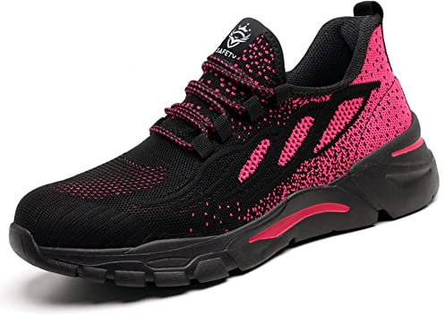 HYCOPROT Sicherheitsschuhe Herren Damen Stahlkappe Sneaker Leicht Atmungsaktiv Arbeitsschuhe Stahlkappenschuhe Rutsch und Stichfest Sportlich Schutzschuhe (Rosa, Numeric_35)