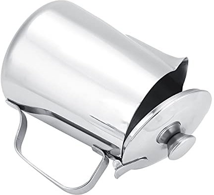 Qiilu pichet à café inox- Tasse à café en Acier Inoxydable Tasse Pichet à Mousser Le Lait Pichet avec Couvercle pour Latte Coffee Art Pichet à Lait en Acier Inoxydable Le Bec Anti-goutte (600ml)