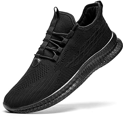 Tvtaop Mens Trainers Road Running Shoes Sneaker Gym Athletic Breathable Outdoor Sports Jogging Fitness Non Slip Lightweight Comfortable Casual Walking Shoes Black 5.5 UK