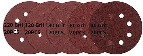 100 Stück Schleifpapier 125mm Klett, 8 Löcher Rund Schleifscheiben, Schleifblätter Set Exzenterschleifer Mischkorn für Holz Metall, 20*P40/P60/P80/P120/P220