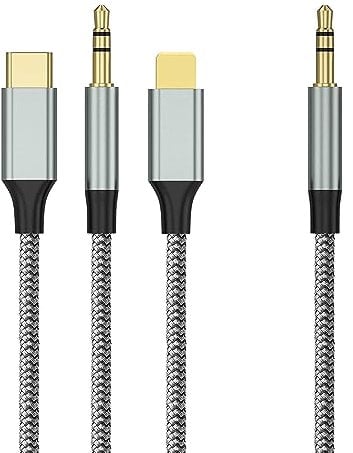 Aux Kabel, 3.5mm/USB C/iPhone auf 3.5mm Klinke Kabel Audio 3 in 1 Stereo Klinke auf Klinke für Auto, Lautsprecher Kompatibel mit iPhone/Galaxy/Huawei/OnePlus/Pixel