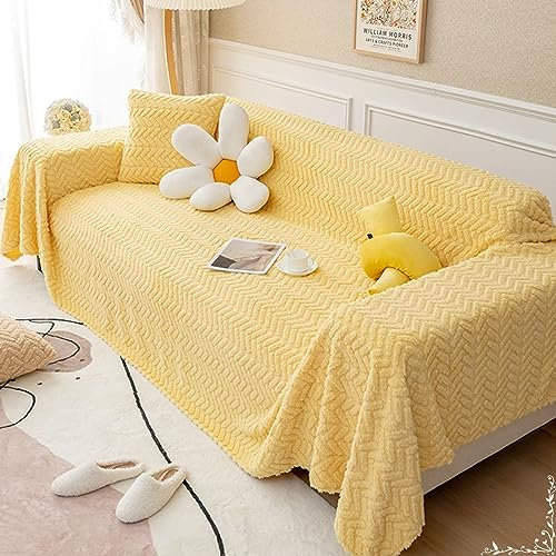 Homxi Couchbezug Eckcouch 2 Sitzer,180x200CM,Sofabezug Sitzer Einfarbig mit Weizenmuster Sofa Überwürfe Flanell Sofa Handtuch Gelb Sofa Überzug Decke