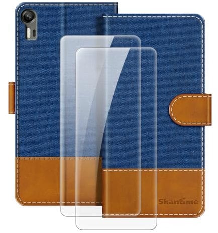 MILEGAO Leather Case for Lenovo Vibe Shot Magnetic Phone Case with Wallet and Card Slot + [2 Pack] Tempered Glass Screen Protector for Lenovo Vibe Max (5”) Blue