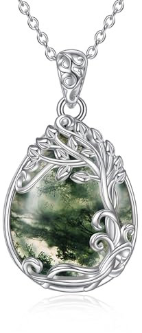 YAFEINI Baum des Lebens Moosachat Kette 925 Sterling Silber Lebensbaum Anhänger Halskette Schmuck für Damen Mädchen (HH-Baum des Lebens Moosachat)