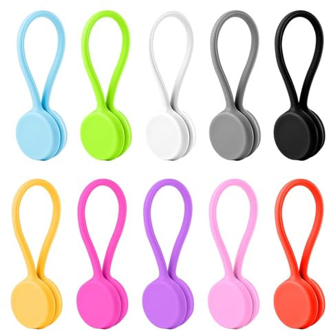Magnetische Kabelbinder,10 PCS Silikon Kabelclips mit Starkem Magnet Magnetische Kabelaufwicklung zum Bündeln und Organisieren von USB-Ladekabeln Buchmarkern Schlüsselanhängern