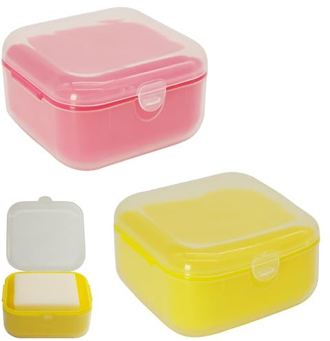 Adorila Lot de 2 petits étuis à savon de voyage avec couvercle, porte-savon anti-fuite avec perforation, boîte à savon portable pour salle de bain (jaune, rose)