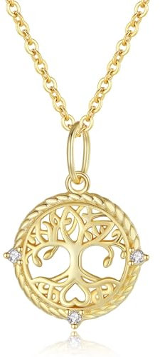 GAVU Collier Argent 925 Pendentif Arbre de Vie Doré Femme