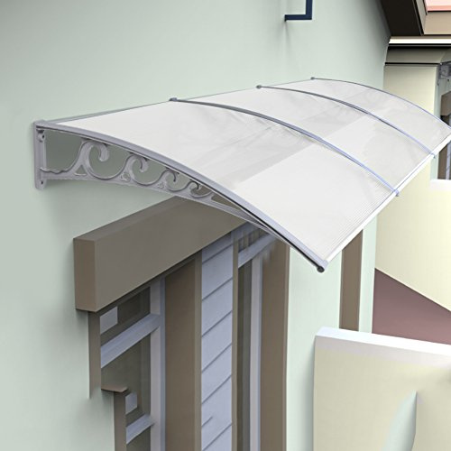 Auvent de Porte d'entrée, Marquise en Polycarbonate Résistante, Auvent Marquise, Garage et Fenêtre, Auvent de Patio, Toit Abri Protection Contre La Pluie (76x240cm, Gris Blanc)