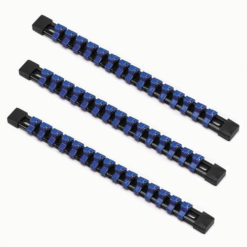ACEBON Tools Socket Organizers, 3 Piece Socket Holder Kit, 3/8 inch Drive, Portable Socket Clip Rail Holder, Holds 45 Sockets