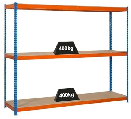 PROREGAL Schwerlastregal Big Wood YETI Three | HxBxT 200x120x60cm | Fachlast 400kg | Blau-Orange | Regal Standregal Werkstattregal Lagerregal Kellerregal