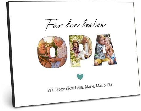 ARTFAVES® Personalisiertes Bild - Für den besten Opa - Geschenk für Großvater, Danke als Poster 21 x 30/30 x 40 cm ohne/mit Rahmen oder als Holzbild