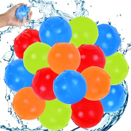 Bombe a Eau Réutilisables, 16 Pièces Ballons d'eau Auto-Scellantes Set, Silicone Coloré Bombe d'eau à Remplissage Rapide pour Enfants Fête de Plage et Piscine d'Été Jouets de Jardin (16 Pcs)