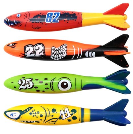4Pcs Torpedo Diving Toys for Swimming Pool,Sinking Toys Swimming Sinkers for Kids,Dive Torpedo Swim Pool Sinkers,Bath Torpedo Water Toy Underwater Training Pool Toys for Kids 7-12 Girls Boys Pool Game
