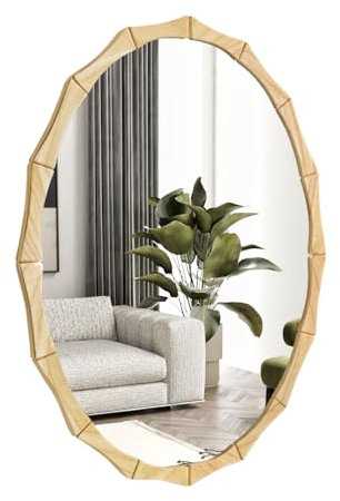 Gozos Tudela Ovaler Wandspiegel mit Naturholzrahmen - Stilvolle dekorative Akzent für Wohnzimmer, Schlafzimmer, Badezimmer oder Eingangsbereich - Umweltfreundliches Design, 60 x 45 cm