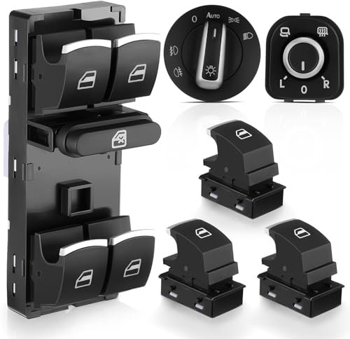 GEAREVER 6 Stücke Fensterheber Schalter Scheinwerferschalter Fenster Spiegelschalter für VW Golf 5 6 Passat Jetta SHARAN Chrom 5ND959857 5ND941431B 5ND959565A 5ND959855
