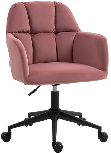 HOMCOM Bürostuhl, Höhenverstellbarer Schreibtischstuhl mit Samtoptik, Rückenlehne, Drehstuhl mit Armlehne für Home Office, Büro, Rosa