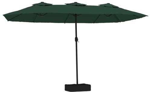 Homgoday Sonnenschirm mit doppeltem Kopf, mit blauer LED, 449 x 245 cm, Mobil Decor, grün, Groß