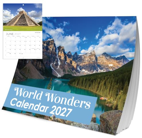 evelay Kalender 2025, A4, Wunder der Welt, Monatsansicht A3, wenn offene Wand, Familienplaner, Heimbüro, Organizer, hergestellt in Großbritannien