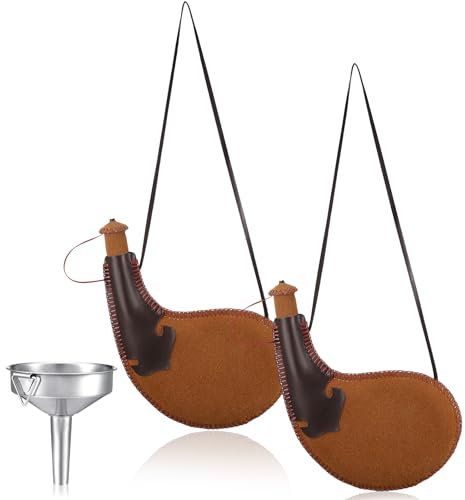Tiangrid 2 juegos de bolsas Bota tradicionales de 500 ml de piel española antigua con embudo de metal, petaca portátil con correa para el hombro, bolsa grande vintage para viajes, camping, senderismo,
