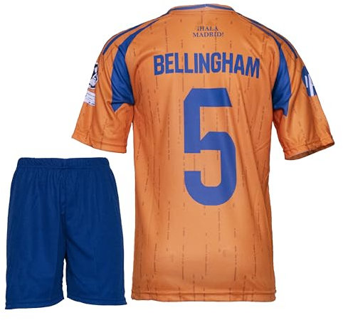 Qycksouth Madrid No: #5 Orange Calcio Bambini Maglietta,Disegno speciale, Calcio,Edizione Limitata, Vieni con Pantaloncini (4-13 anni), Colore: arancione., 128