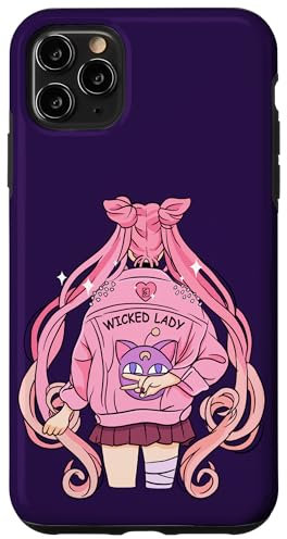 Hülle für iPhone 11 Pro Max Japanisches Anime Pink Kawaii Schulmädchen, Wicked Lady Luna Cat