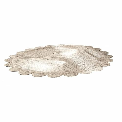 Loberon Teppich Ferce, Schöne Form mit Wellenkanten, Handgewebt, Angenehme Haptik, Natürliches Design, Ø120 cm, Wohntextilien, Wohnaccessoire, Jute, braun
