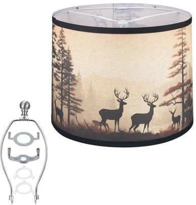 30x25cm Lampenschirm aus Leinen Gewebter mit Lampenschirmhalterung und E27/E26/E14 Adapter, Ersatz-Lampenschirm mit Hirschmotiv, für Tischlampe Nachttischlampe Stehlampe (1 Satz)