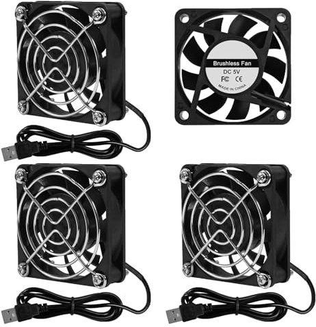 ALAMSCN 4 Stück 60mm USB Lüfter 5V PC Lüfter Gehäuselüfter USB PC Ventilator mit Metallgitter Kompatibel mit Chassis Verstärker Router, 60 x 60 x 15mm
