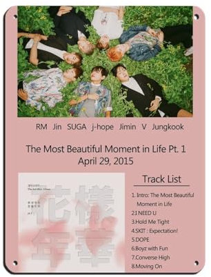 K-pop BTS Poster The Most Beautiful Moment in Life Pt. 1 Albumposter Retro Poster Metall Blechschild Chic Kunst Retro Eisen Malerei Bar Menschen Höhle Cafe Familie Garage Poster Wanddekoration 30,5 x