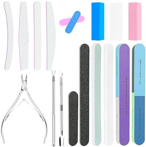 OWill 18 Pcs Nail Files Nail Buffer Blocks Nail Tools Set, Professional Emery Boards Nail File Set, Fingernail File Board Buffer Block with Cuticle Pusher and Nipper Nail Care Manicure Trimming Tools