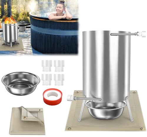 MAYTIIMO Poolheizung Feuertonne, Feuertonne aus Edelstahl mit Heizspirale für Schwimmbäder, Holz-Poolofen mit Ø 32/38 mm Anschluss für schnelle Erwärmung, Ideal für Außenbereiche und Poolheizung