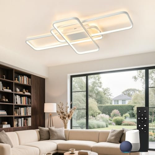 BAYHT LED Deckenlamp Dimmbar Deckenleuchte with Matter, 80W 9600LM, Kompatibel Mit HomeKit, Alexa, Google and IFTTT, Geometrisch Deckenbeleuchtung für Wohnzimmer, Schlafzimmer Weiß (105H*60W)