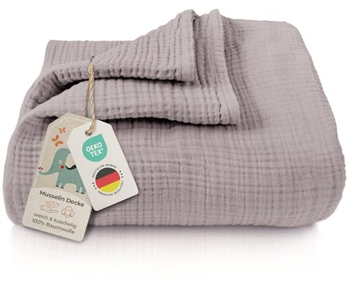 LAYNENBURG Premium Musselin Babydecke 120x120cm – 4 lagige Decke aus 100% Baumwolle - Oeko-TEX 100 - Kuscheldecke oder Schlafdecke, Pucktuch, Spucktuch für Baby, Neugeborene & Kinder (Taupe)