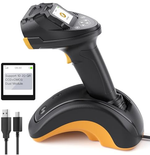 Inateck Barcode Scanner Bluetooth, 2D 1D Wireless Handheld Scanner, QR Code Scanner, mit Screen und Smart Base, CMOS CCD Dual Module, Größere Reichweite, Unterstützt App SDK, P8 SE