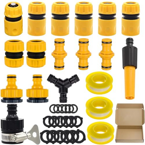 MOAZIFI Gartenschlauch Anschluss Set - Kupplung 1/2 Zoll Schlauchverbinder Kit mit 16 Teilen inklusive Schlauchkupplung 1/2 Zoll, Y-Stück und Dichtungen
