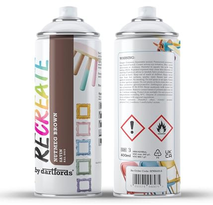 RECREATE Nutmeg Brown Satin Spray Paint for Wood, Metal, Plastic | Quick Drying, Smooth, Durable, Easy-to-Apply | Suitable for Indoor/Outdoor | For Furniture, Craft, Doors, Ornaments, Pots, Frames