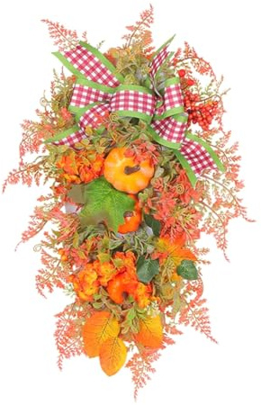 GIWFBQTR 1 Piece Fall Harvest for Front Door,Fall Wreath,Artificial Fall Harvest Teardrop Cloth, Plastic Autumn Fall Decor Thanksgiving Decorative Swags