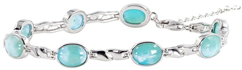 925 Sterling Silber Armband – Echte Larimar Edelsteine - 18 cm -