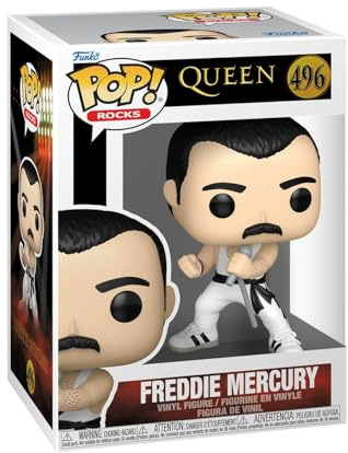 Funko Pop! Rocks: Queen - Freddie Mercury (White Singlet) | Merchandising Oficial - Figura de Vinilo Coleccionable para Decoración - Regalo Friki de Cumpleaños