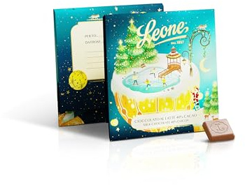 Leone 1857 - Carte de Vœux Chocolat au Lait - Tablette 40% Cacao - Idée Cadeau Sans Gluten - Set de 2 Tablettes (2 x 70g) - Écrins Doux Enchantés - Noël