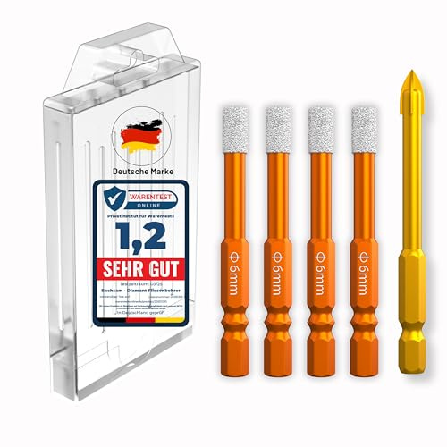 Bachsam 4X Fliesenbohrer Diamantbohrer Set 6mm, Glasbohrer Keramikbohrer Porzellanbohrer Feinsteinzeugbohrer Granitbohrer – Bohrkrone Set Fliesen Diamant mit Sechskantschaft.
