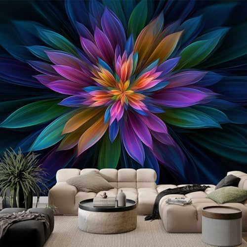 WHUOEUCO Vlies Fototapete Abstrakte farbenfrohe Blumen 200x140 cm Foto Tapete Art Wandtapete, Schlafzimmer Wohnzimmer Moderne Motivtapeten, 3D Effekt Bildtapete Wand Dekoration