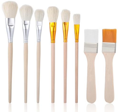 8 PCS Mop Brush for Acrylic Painting Artist Blending Brushes Professional Assorted Size with Wooden Handle for Acrylic, Watercolor, Gouache Oil