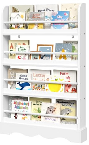 WOLTU Bücherregal Kinder mit Kippsicherung 4 Ebenen Weiß | Kippsicherung; Holz; MDF; Kinderzimmer; Kindergarten; 80x12x118cm