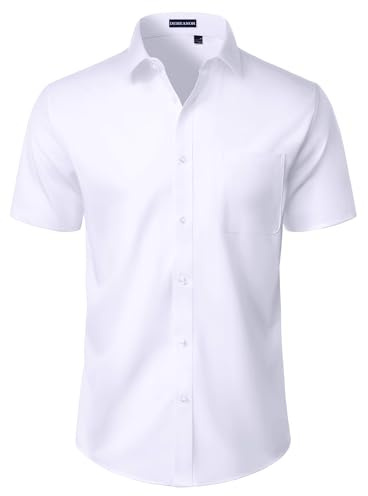 Mens White Shirts Short Sleeve Dress Stretch Casual Button Down Shirt