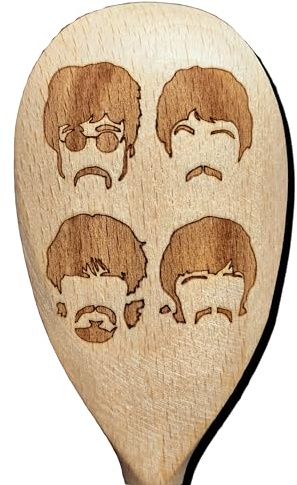 Fab Four Icon Faces Beech Wood Baking Spoon Laser Engraved Wooden Mixing Spoon Novelty Music Gift for Bakers & Fans