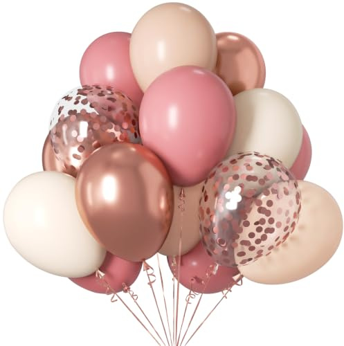 Palloncini Rosa Gold 30 Pezzi, 12 Pollici Elio Palloncini Compleanno Palloncini Bianchi Retro Rosa Metallico Coriandoli per Decorazioni Compleanno Gender Reveal Battesimo Matrimonio Anniversario