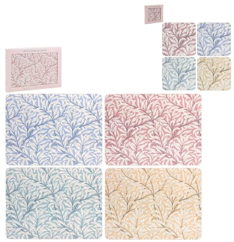 William Morris Willow Bough Pastel Placemats and Coasters Set of 4 of Each with Wipe Clean Finish with Corked Back for Dinner & Dining Room Table