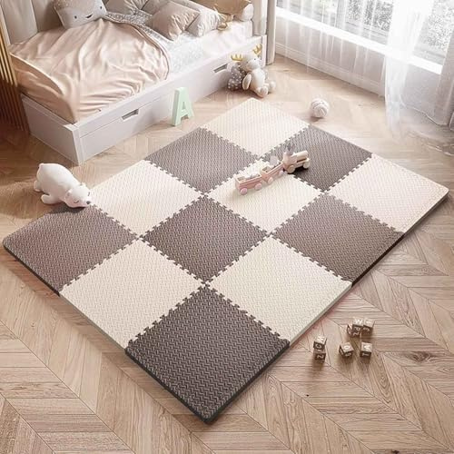Tapis d'exercice puzzle, carreaux de sol en mousse emboîtables, tapis d'exercice multicolore, tapis de jeu pour bébé pour sol – Tapis de sol emboîtables pour salle de sport à domicile(Beige/Brown)