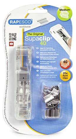 Rapesco RC4025SS Supaclip 40 durchsichtiger Spender und 25 Stück Edelstahlklammern